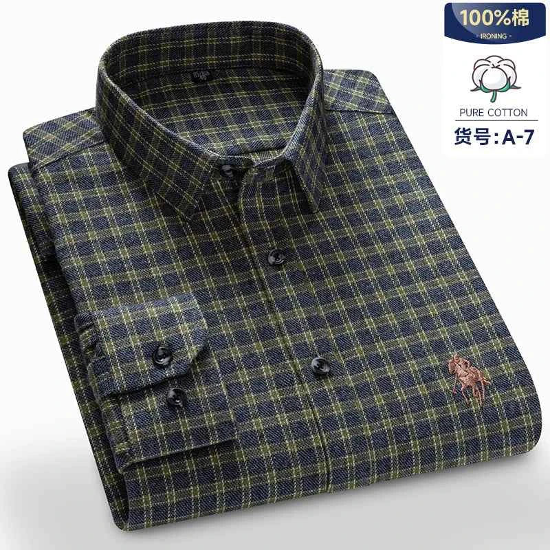 Long Sleeve Shirts For Men Classic Style Turn Down Collar Flannel Plaid Casual Clothing Daily Use Easy Care Soft Material Shirts