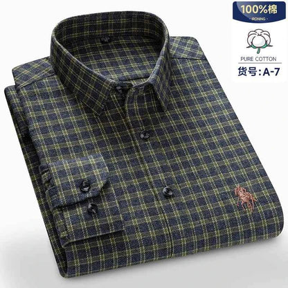 Long Sleeve Shirts For Men Classic Style Turn Down Collar Flannel Plaid Casual Clothing Daily Use Easy Care Soft Material Shirts