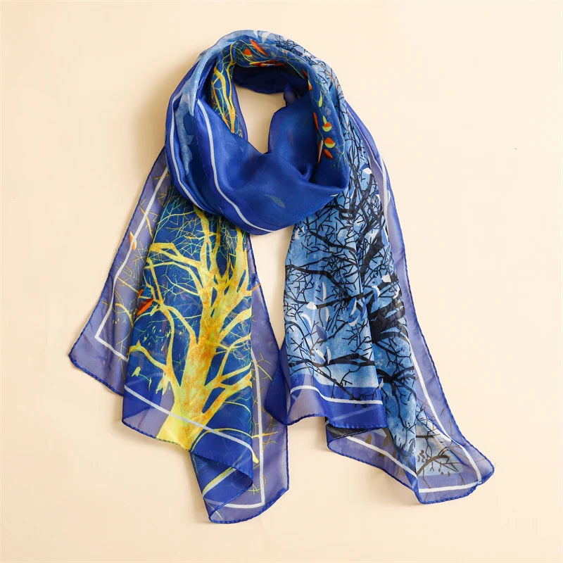 45*155cm Print Design Women Silk Scarf Shawl Elegant Headscarf Convinient Bandage Hijabs Chiffon Muslim Wrap Scarves - AMULET RING STORE