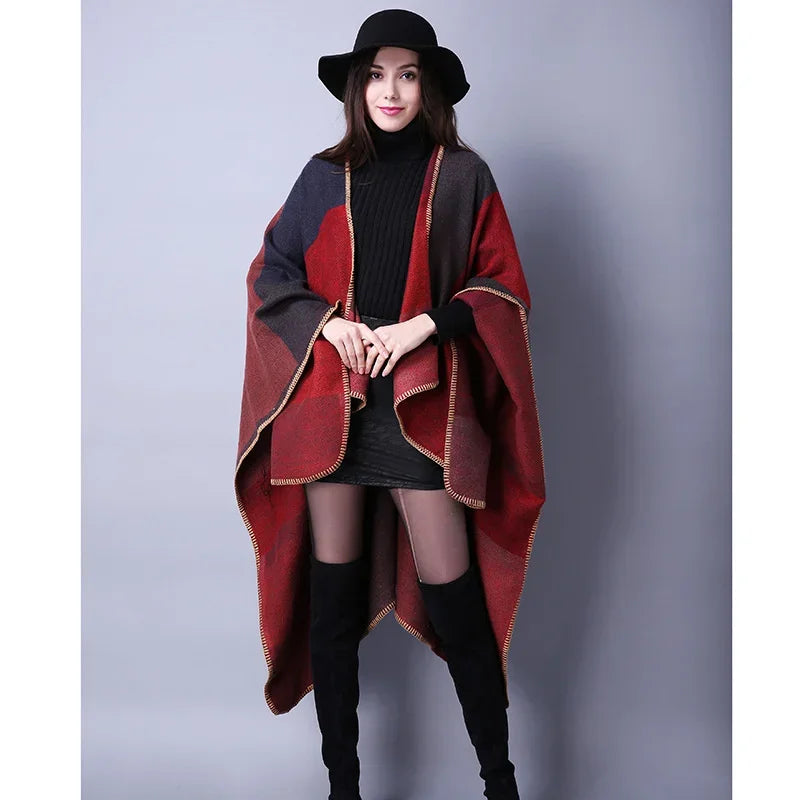 Winter Fashion Poncho Women Capes Scarf Imitation Cashmere Ladies Scarves Warm Shawls Wraps Woman Ponchos Bufanda Mujer Foulard