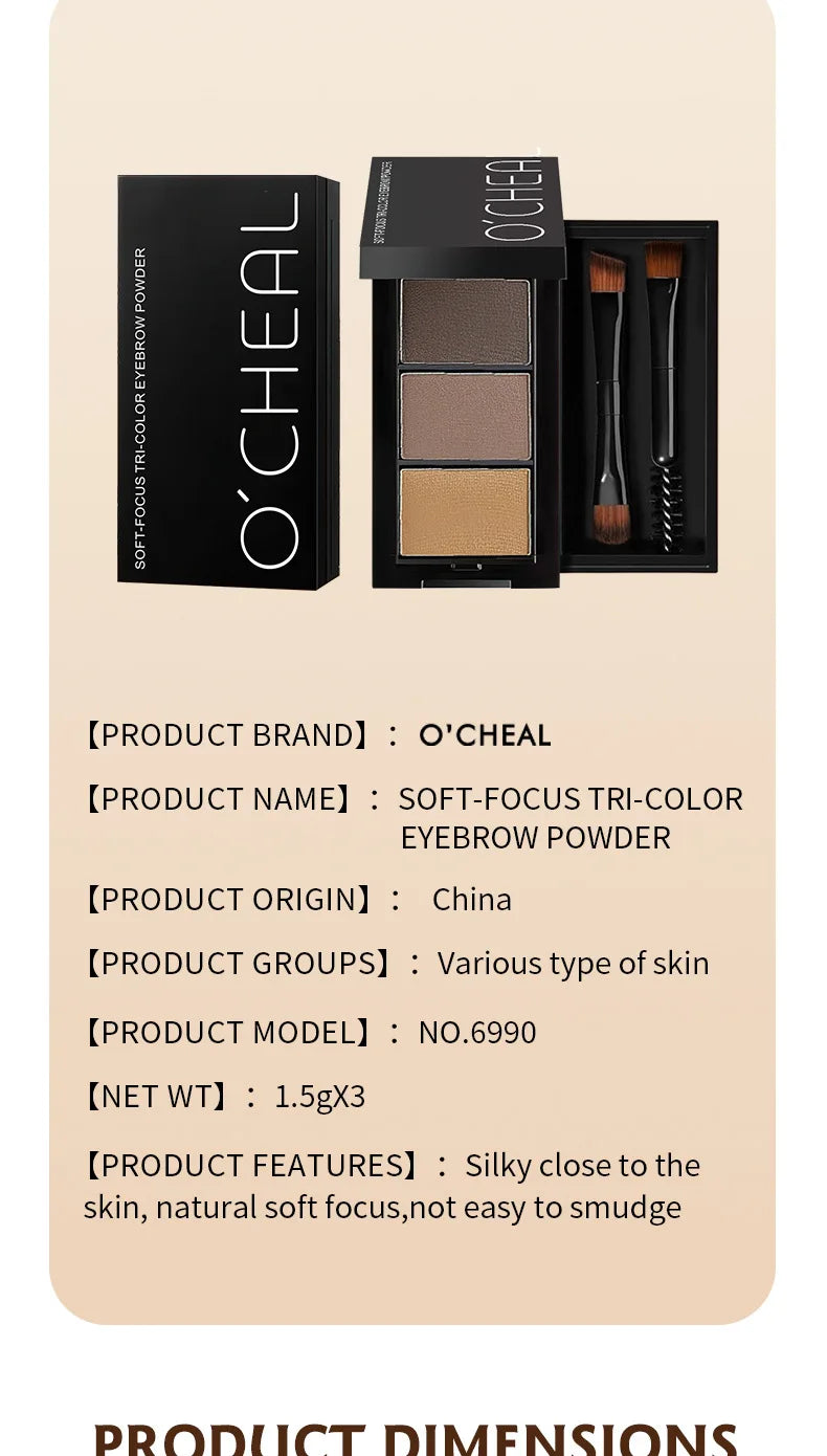 3 in 1 Three Color Eyebrow Powder Waterproof Sweat Proof Non Fading Suitable for Nose Shadow Highlights Cosmetics Women Makeup - AMULET RING STORE