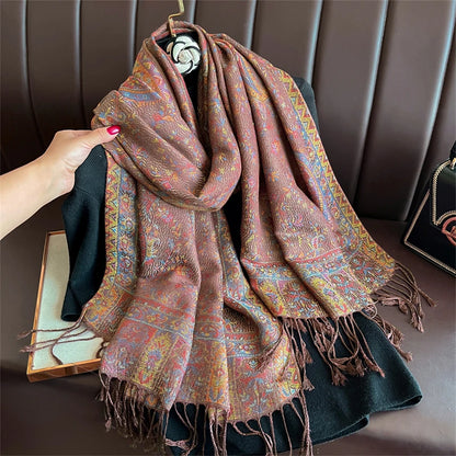 Elegant Ethnic Autumn Cashmere Shawl for Women Jacquard Pashmina Scarves Bufandas De Invierno Mujer Female Foulard Stoles Scarf - AMULET RING STORE