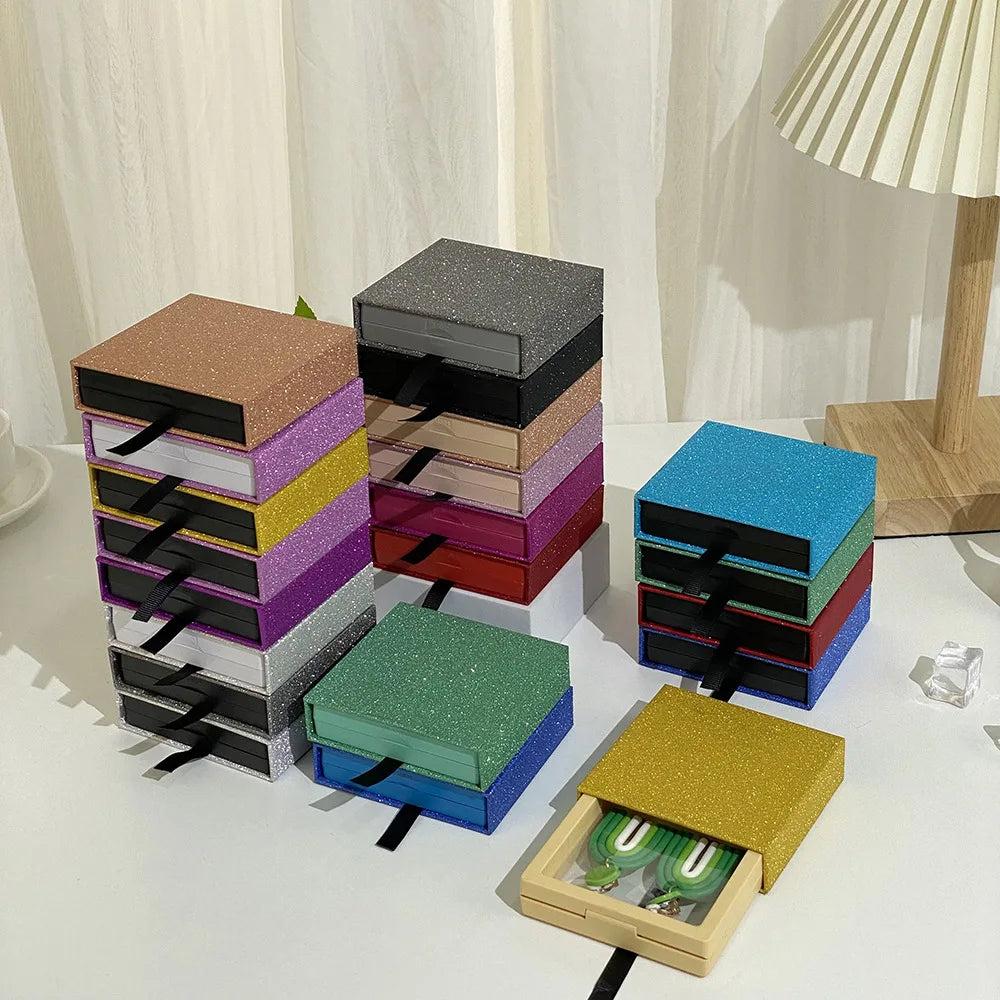 Colourful Glitter Jewellery Box Travel Jewelry Packaging Boxes Fashion Drawer Jewelry Display Box Earrings Gift Organizer Case - AMULET RING STORE