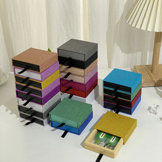 Colourful Glitter Jewellery Box Travel Jewelry Packaging Boxes Fashion Drawer Jewelry Display Box Earrings Gift Organizer Case - AMULET RING STORE