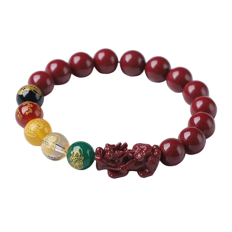 FengShui Pixiu Charms Cinnabar Bracelet Lucky Cinnabar Chain Chinese Fengshui Charm Bracelets Jewelry  Auspicious Juyun Beads