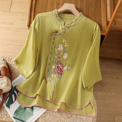 Casual Loose Blouse Shirt Women Clothes Summer Cotton Linen Ladies Tops Tee Blusas Vintage Embroidery Woman Shirt Camiseta Mujer