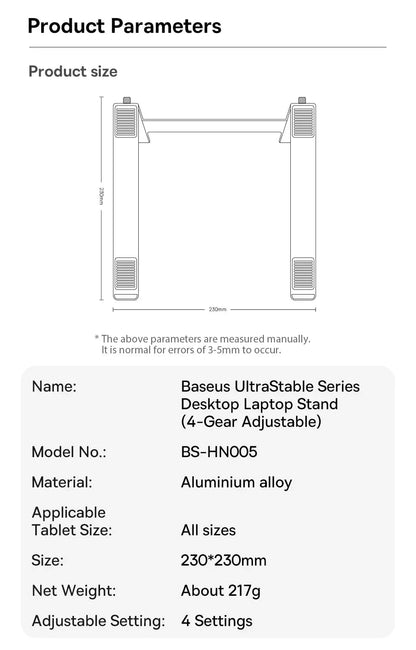 Baseus Adjustable Laptop Stand Aluminum Portable Notebook Support Holder for Macbook Air Pro Computer Stand Cooling Bracket - AMULET RING STORE