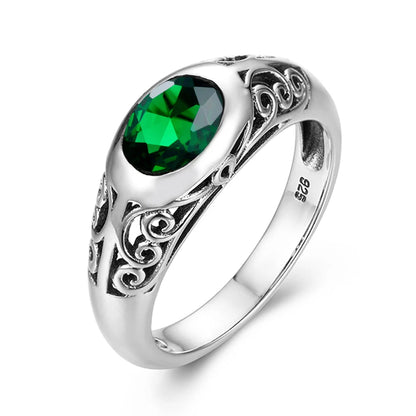 Retro Real 925 Sterling Silver Peridot Rings For Women 6*8mm Oval Gemstones Wedding Enagement Famous Brand Jewelry