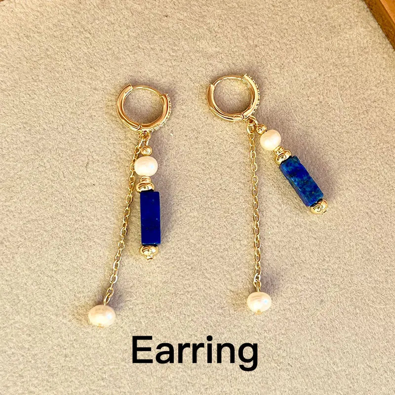 Exclusive Design Personalized Natural Freshwater Pearl Lapis lazuli Necklace Bracelet Earrings Copper Plated 14k Gold Accessorie