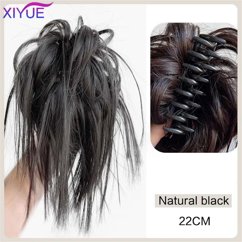 XIYUE Synthetic Messy Hair Bun Tousled Hairpiece Elastic Band Chignon Curly Scrunchie Updo Cover Hair Tail for Women Pink - AMULET RING STORE