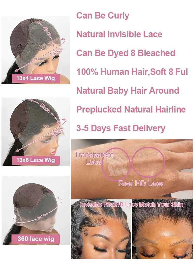 300% High Density Straight Human Hair Wigs 13x6 13x4 HD Lace Front Wig Brazilian 40 46 Inch 360 Full Lace Frontal Human Hair Wig