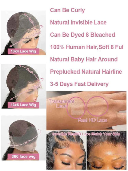 300% High Density Straight Human Hair Wigs 13x6 13x4 HD Lace Front Wig Brazilian 40 46 Inch 360 Full Lace Frontal Human Hair Wig