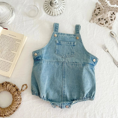 Cute Baby Pocket Overalls Denim Overalls Baby Fashion One-piece Romper 0-3T Newborn Boy Girls Clothes - AMULET RING STORE