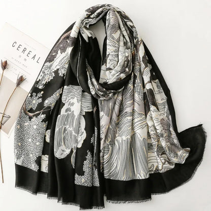 Retro Bohemian Women Viscose Scarf Big Size 88*180cm Cotton Linen Feeling Soft Shawl Tassel Hijab Wrap Summer Soft Beach