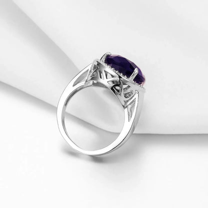 Women's S925 Silver Amethyst Ring - Exaggerated Egg Shaped Design
