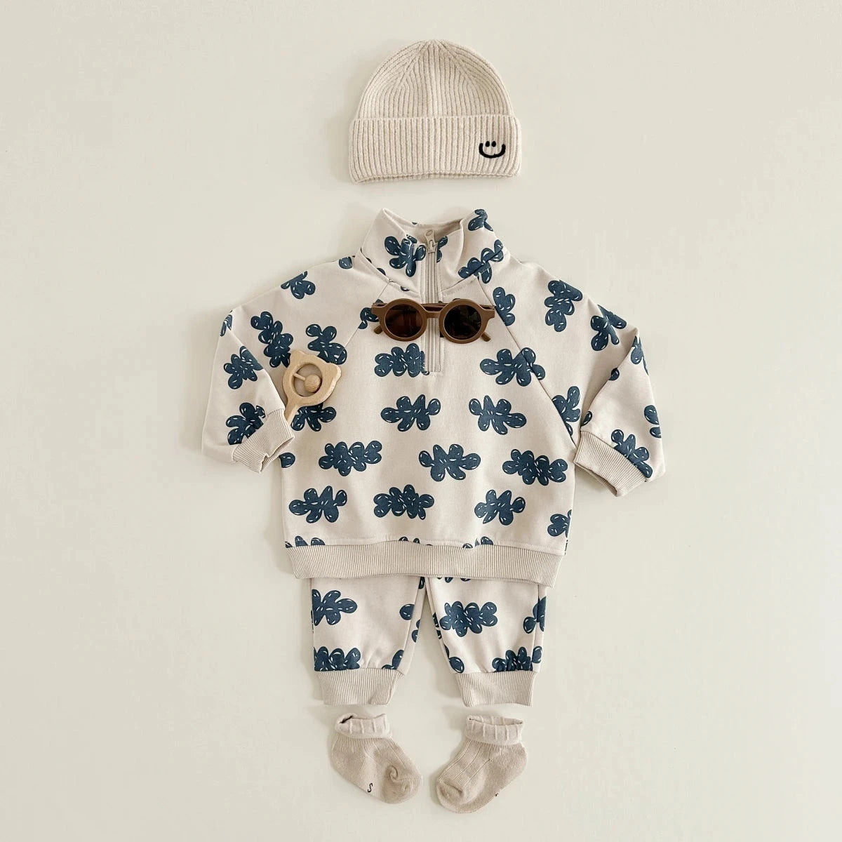 Spring New Boys Clothing Set Cloud Print Zipper Long Sleeved Pants Cotton Sweatshirt 0-4Y Baby Girls Pullover 2PCS Newborn - AMULET RING STORE
