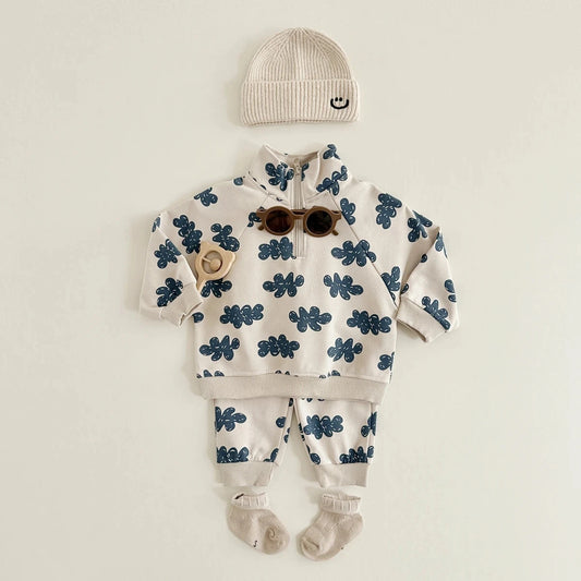 Spring New Boys Clothing Set Cloud Print Zipper Long Sleeved Pants Cotton Sweatshirt 0-4Y Baby Girls Pullover 2PCS Newborn - AMULET RING STORE