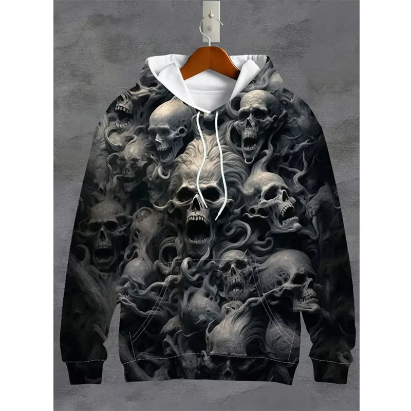 Vintage Men's Sweatshirt 3D Skull Graphic Printed Casual Hoodie