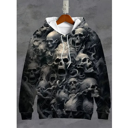 Vintage Men's Sweatshirt 3D Skull Graphic Printed Casual Hoodie
