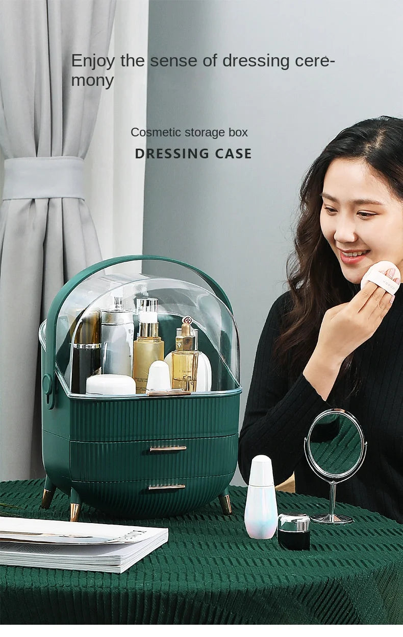 Large Cosmetic Storage Box Desktop Capacity Dustproof Storage Rack Vanity Lipstick Cosmetics Jewelry Storage Cabinet Organizer - AMULET RING STORE