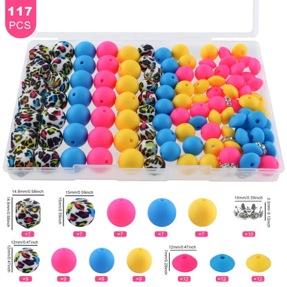 117pcs/Lot Hexagonal Printed/Round/Spacer Bead/Rhinestone Combination Set For Jewelry DIY Bracelet Necklace Earring Accessories - AMULET RING STORE