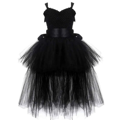 Girls Pink Black Tutu Dress V-neck Train Girl Evening Birthday Party Tulle Dresses Girl Ball Gown Dress Kids Halloween Costumes