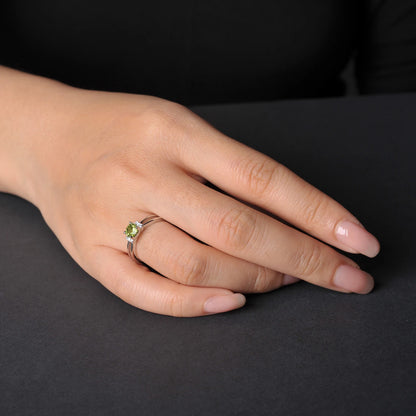 Potiy 1.1ct Genuine Natural Peridot 925 Sterling Silver Solitaire Ring for Woman Fashion Gemstone Fine Jewelry Wedding