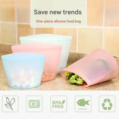 1/3/4Pcs/Pack Silicone Storage Bag,Reusable Food Grade Fresh-keeping Zipper Bags,BPA Free,Leakproof,Microwave&Dishwasher Safe - AMULET RING STORE
