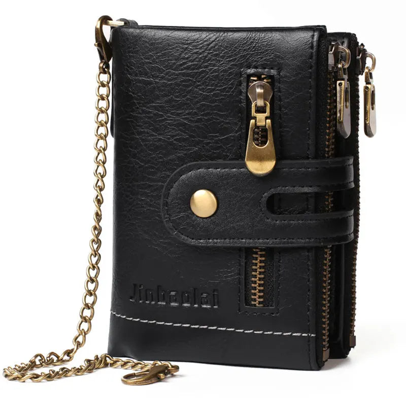 New Men Wallets PU Leather Short Card Holder Chain Luxury Brand Men's Purse High Quality Classic Retro Male Wallet - AMULET RING STORE