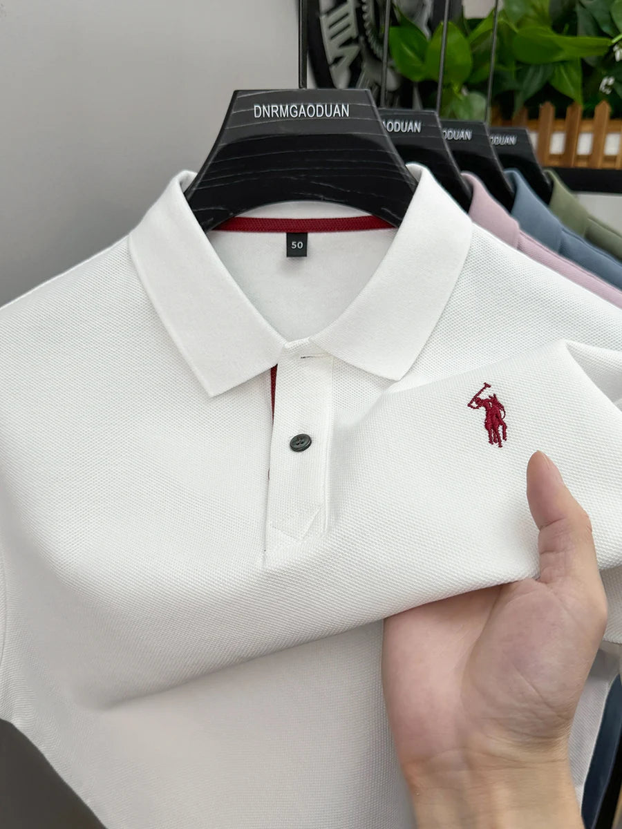 100% pure cotton men's short sleeved polo shirt hot selling summer fashionable horse logo embroidery classic Paul casual T-shirt