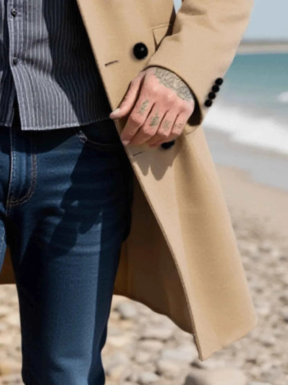 Man's Winter Jacket Foiled Coat Overcoat Padded Liner Double Buckle Accent Solid Tone Outdoor GradeEuro Fit