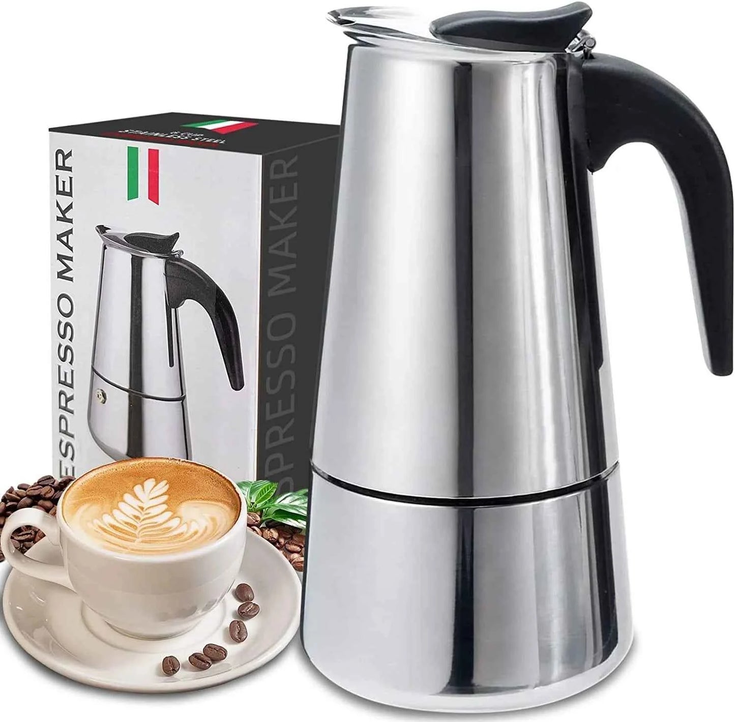 Coffee Pot Stainless Steel Moka Pot Italian Coffee Maker 9 cup 15 OZ Stovetop Espresso Maker for Gas or Electric Ceramic Stove