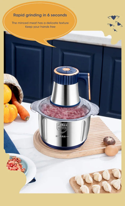 Electric Meat Grinders 5L Food Crusher Stainless Steel Multifunctional Vegetable Slicer Processor Chopper Kitchen Blenders - AMULET RING STORE