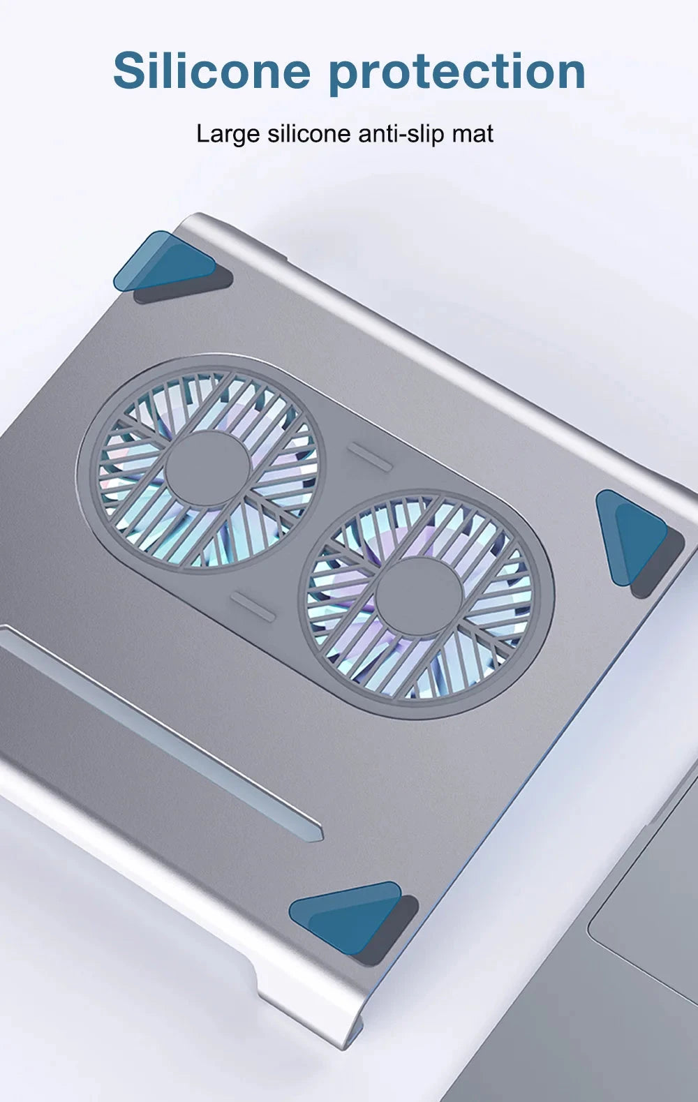 2 High - Speed Fan Aluminum Laptop Cooler with Pad, Adjustable Stand, for 10 - 15" Laptops - AMULET RING STORE