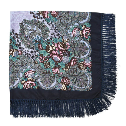Russian Scarf Head Wrap for Women Luxury Ukrainian Manila Shawls Folk Cotton 160cm National Shawl Floral Print Travel Bandana - AMULET RING STORE