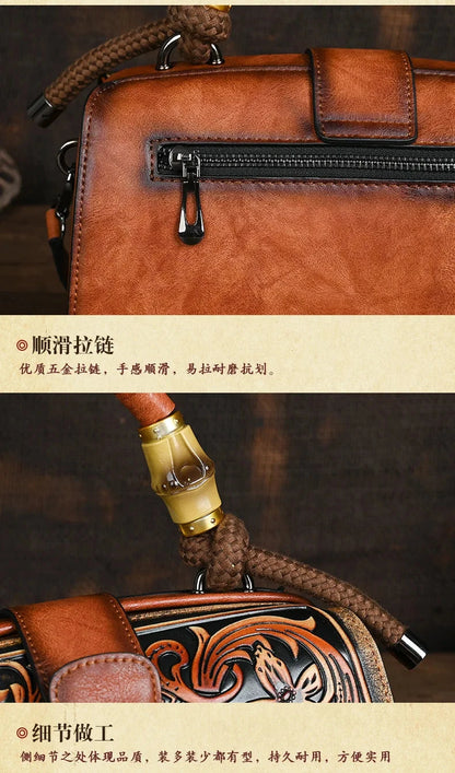 Motaora New Embossed Shoulder Bag For Women's 2025 Vintage Handmade Handbag Female PU Leather Big Capacity Crossbody Bags Purse