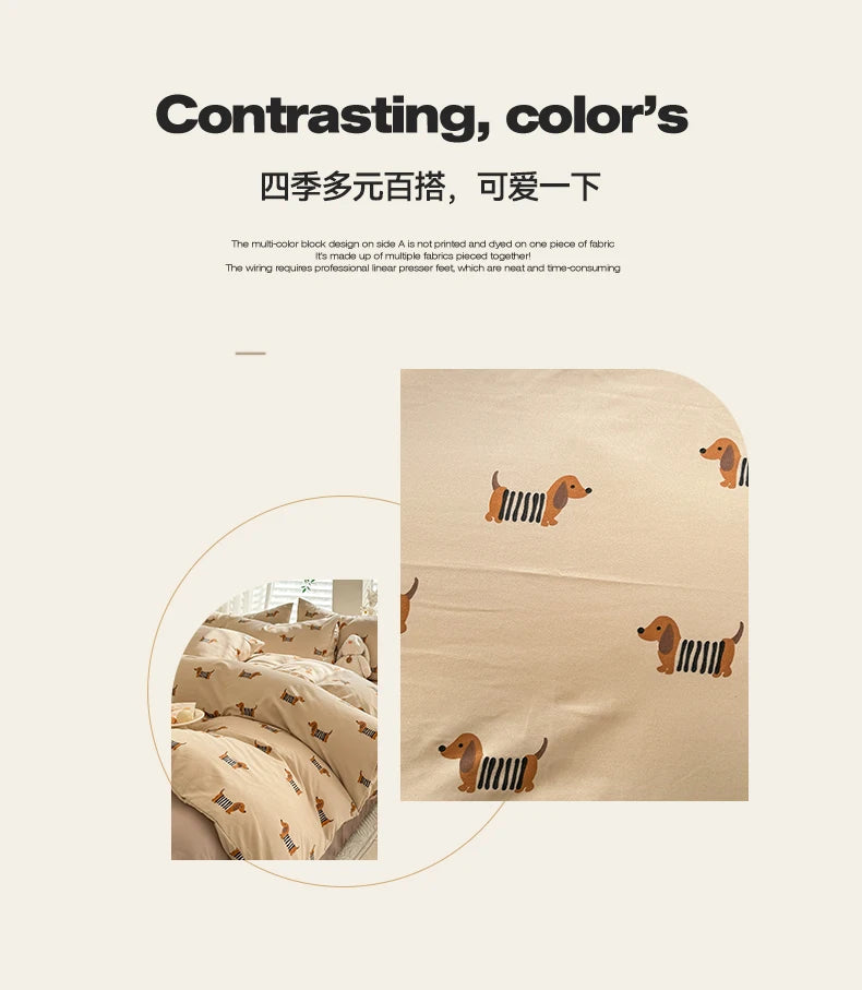 Cute Dog Printed Duvet Covet Set Brown Color Comforter Cover with Pillowcase for Kids Single/Queen/King housse de couette Full - AMULET RING STORE