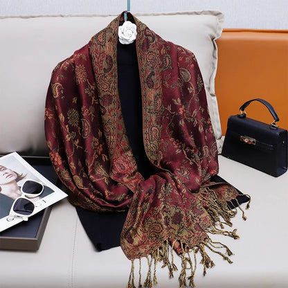 Fashion Autumn Colorful Cashmere Scarf Shawl for Women Pashmina Floral Wrap Female Thick Blanket Soft Bufanda Kerchief
