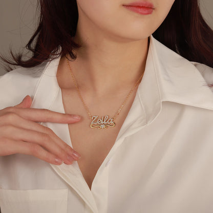 Qitian Personalized Name Necklace With Heart For Women Custom Gold Stainless Steel BlingBling Pendant Custom Iced Out Necklaces
