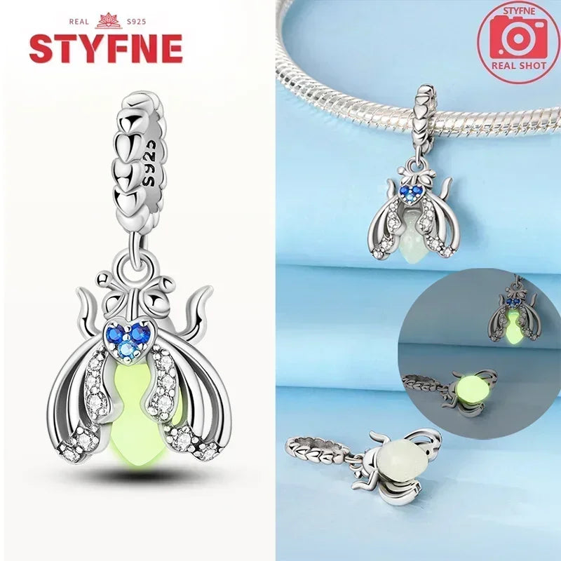 S925 Silver Glow-in-the-dark Firefly Charm Pendant Fit Original Charms Bracelet Gift Beads for Women Diy Fine Jewelry Gifts - AMULET RING STORE
