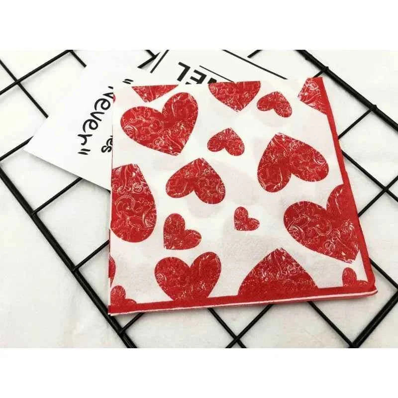 Heart Shaped Colourful Printed Napkin Wedding Valentine's Day Facial Tissue Proposal  Decoration Wine Glass Flower Paper 20pcs/P