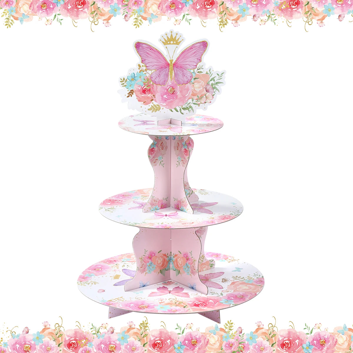 Cake Display Stand Jungle Mermaid Birthday Party Decorations Kids Dessert Holder Cake Tray Butterfly Baby Shower Cupcake Support - AMULET RING STORE