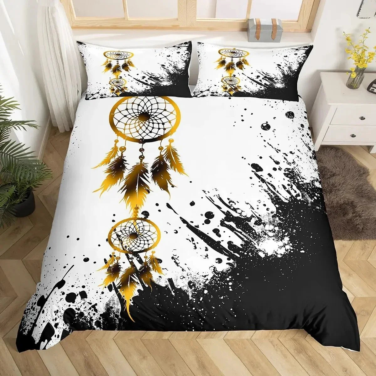 Dream Catcher Bedding Set Boho Mandala Duvet Cover Twin King,Exotic Tribal Feather Comforter Cover Starry Sky Galaxy Quilt Cover
