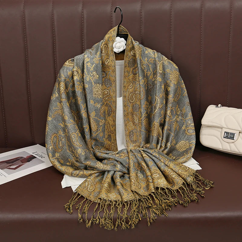 Fashion Autumn Colorful Cashmere Scarf Shawl for Women Pashmina Floral Wrap Female Thick Blanket Soft Bufanda Kerchief