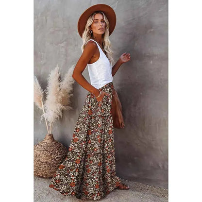 This is a must-have item for the new spring/summer products of 2025! Ladies' Bohemian beach style high waisted A-line printed sk