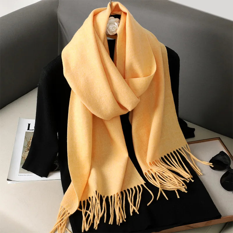 62Color Solid Women Winter Scarf Warm Thicken Cashmere Shawl Outdoor Fashion Luxury Tassels Pashmina Lady Wrap Windproof Scarves