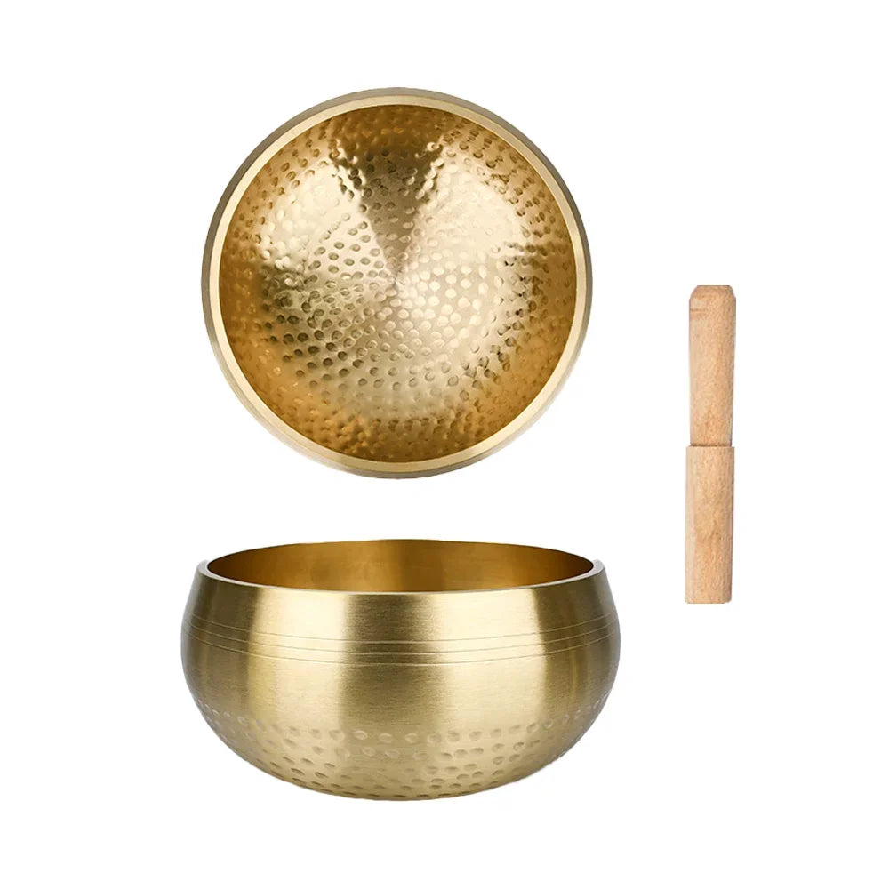 Tibetan Handmade Brass Singing Bowl, Yoga Meditation Bowl for Sound Healing Stress Relief, Buddha Mindfulness Bowl Instrument - AMULET RING STORE