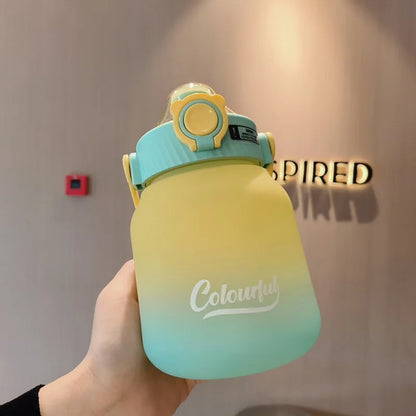 1000ml Gradient Color Water Bottle with Handle and Carry Strap for Women Men - Reusable Leakproof Plastic Cup - AMULET RING STORE