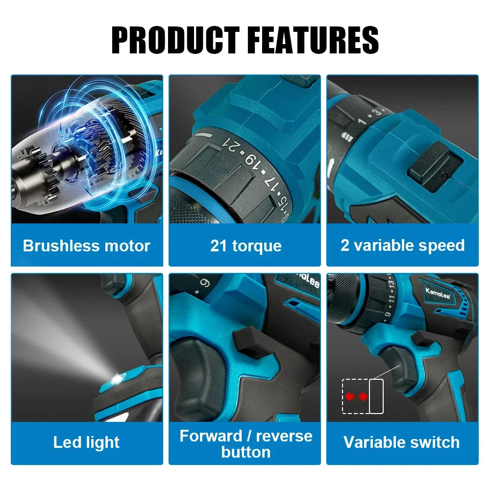 Kamolee 10mm Cordless Electric Impact Drill Electric Screwdriver Home DIY Power Tools For Makita 18V Battery - AMULET RING STORE