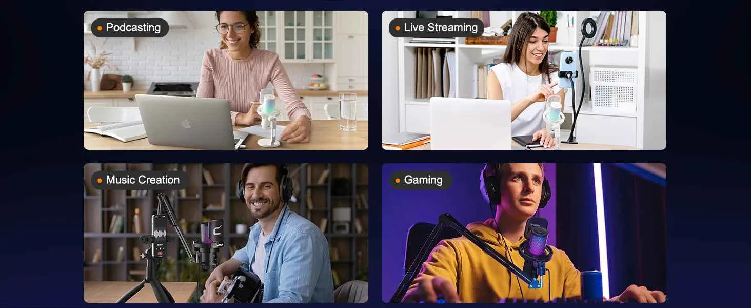 COMICA Uni D Uni A Wired USB Gaming Microphone for PC Laptop Phone Noise Cancellation Condenser Mic With RGB Lighting